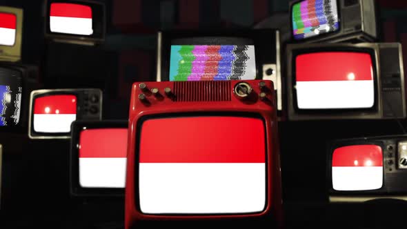 Indonesia flags and Vintage Televisions. alt