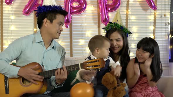 Celebration anniversary of happy family at home alt