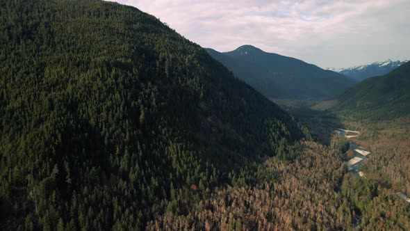 Drone High Above Washington Mountain Valley River With Autumn Colors