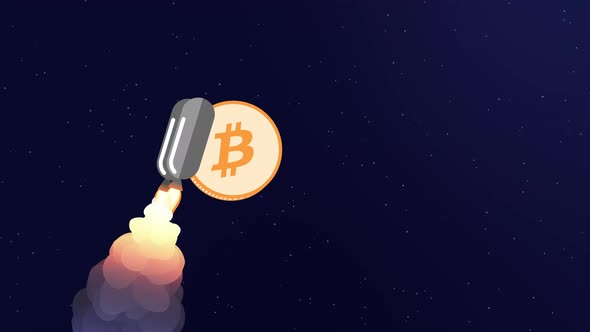 A bitcoin coin with a jetpack rushes to the moon (cryptocurrency bull market concept) alt