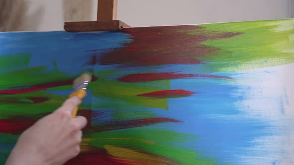 A Talented Contemporary Artistinnovator Paints an Abstract Painting on Canvas alt
