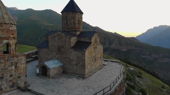 Aerial View At The Gergeti Trinity Church Tsminda Sameba alt