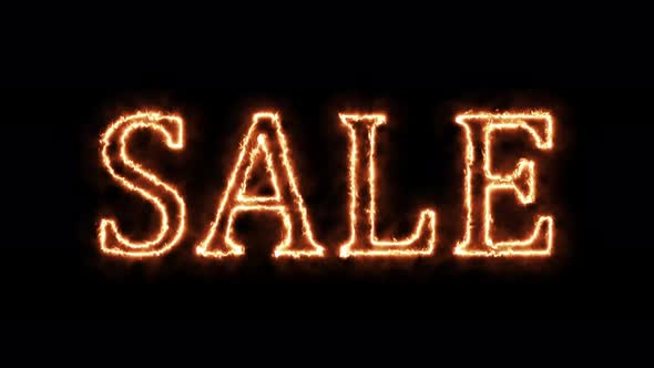 SALE on fire. Animation on a black background letters 4K video is burning in a flame. alt
