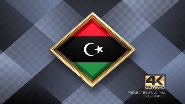 Libya Flag Rotating Badge 4K Looping with Transparent Background