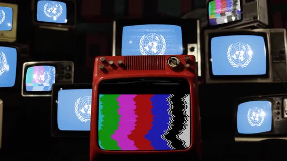 United Nations Flag and Retro Televisions. alt