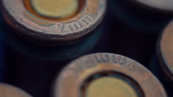 Rows Of New, Not Shooting Bullet Caliber 9Mm. Closeup