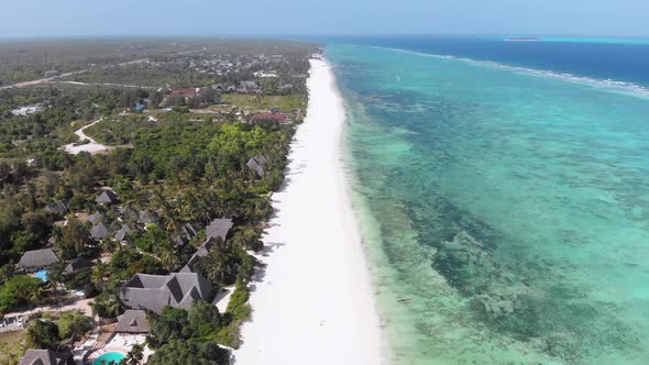 Ocean Coastline Barrier Reef By Beach Hotels at Low Tide Zanzibar Aerial View alt