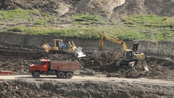 Truck, Bulldozer And Excavator