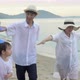 Happy asian family having fun and cheerful with straightened arm same a plane on the beach. - VideoHive Item for Sale