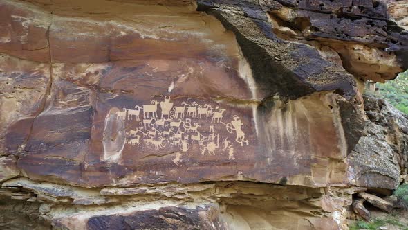 Flying in to The Great Hunt Panel petroglyph in Nine Mile Canyon alt