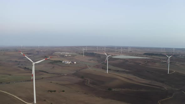 Wind turbine farm. Aerial view of wind mills farm park 