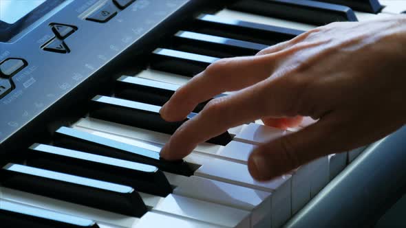 Female Hands Playing Piano. A Woman Touches the Keys with Her Fingers