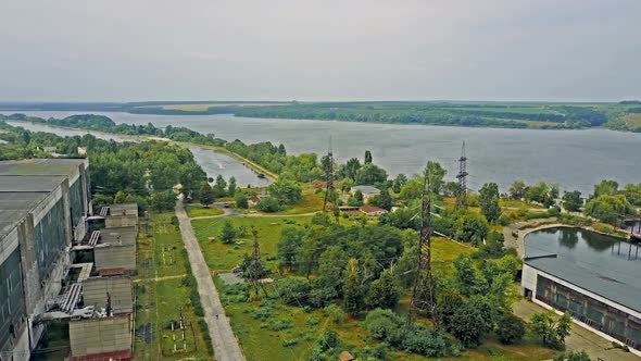 Thermal Power Plant. Aerial view of heating plant and thermal power station alt