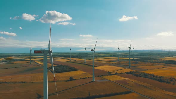 Aerial View of Wind Turbines Farm and Agricultural Fields, Austria alt