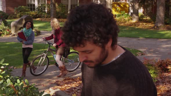 Group of college students on campus meeting