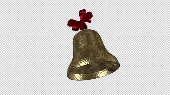 Holiday Bell - Golden Metal - Red Bow - Transparent Loop