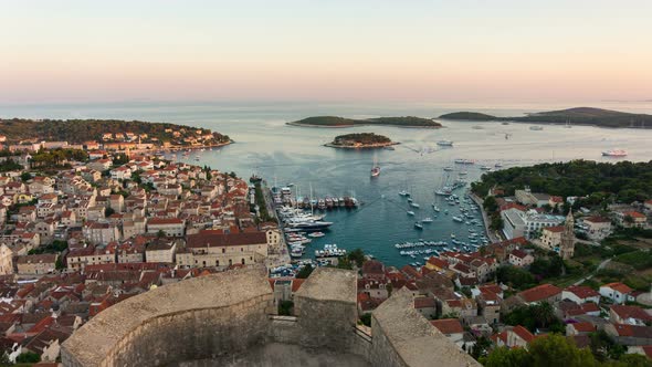 Day to Night Time Lapse of Hvar Town, Croatia. alt