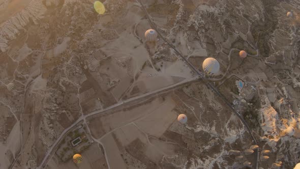 Cappadocia Aerial Shot of Rock Chimneys and Uchisar Castle in Goreme Turkey