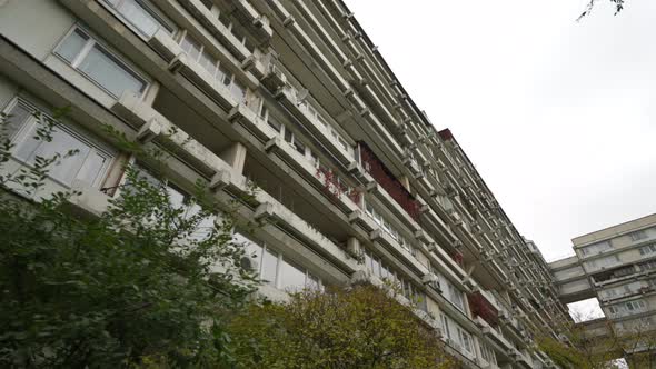 The Facade of a Highrise Residential Building with Unusual Balconies