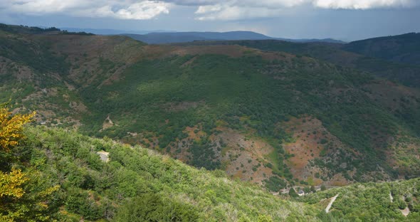Near the Salides pass, road climbing to the Mont Aigoual, The Cevennes, France. alt