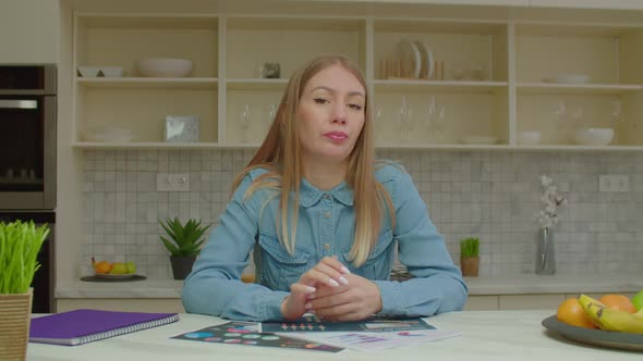 Charming Hearing Impaired Female Communicating with Sign Language During Webinar alt