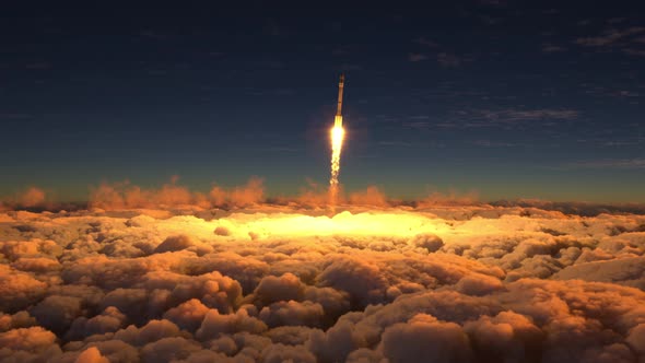 Rocket Flies Through the Clouds 4k