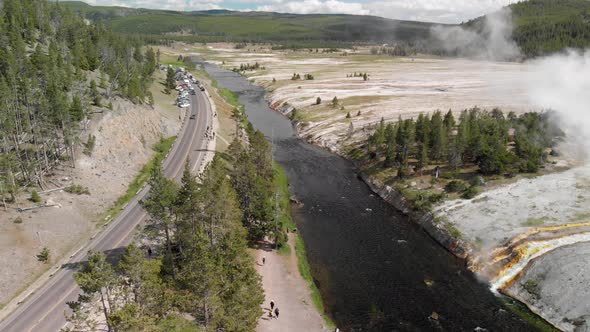 Aerial Scenery at Midway Geyser Basin in Yellowstone National Park alt
