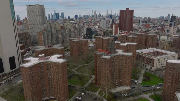 Aerial Descending Footage of Residential Multistorey Public Housing Buildings in Two Bridges alt