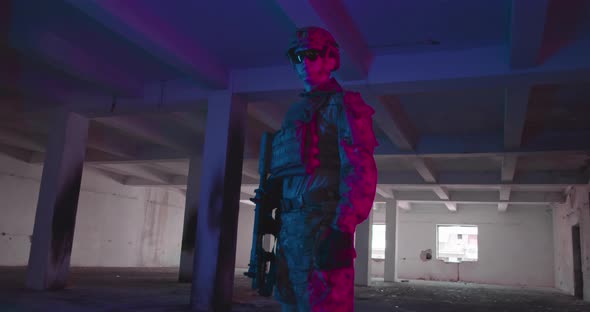 Portrait of Army Soldier Special Forces Fighter Modern Warfare Combatant with Dirty Face Combat