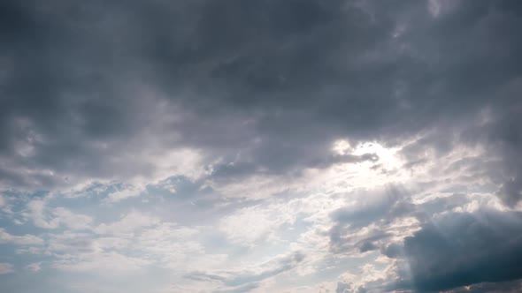 Timelapse of Gray Cumulus Clouds Moves in Blue Dramatic Sky Cirrus Cloud Space alt