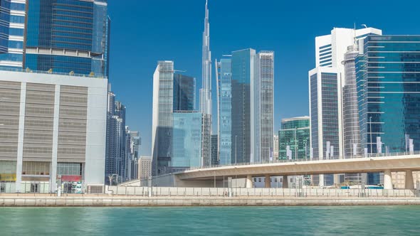 Panoramic Timelapse View of Business Bay and Downtown Area of Dubai alt