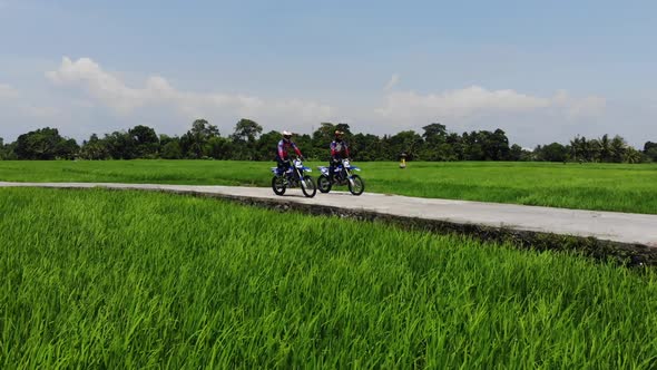 Ride Motorbike green Rice Field 