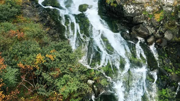 Aerial drone view of nature in Romania. Balea waterfall located in Carpathian mountains alt