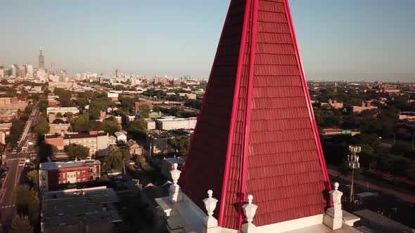 Church Tower with Chicago Skyline