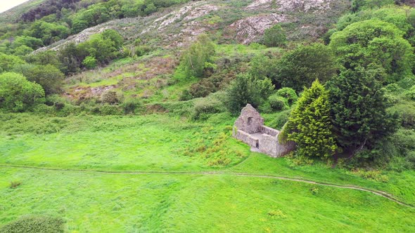 Aerial View of Raheen-a-Cluig Medieval Church in Bray, County Wicklow, Ireland