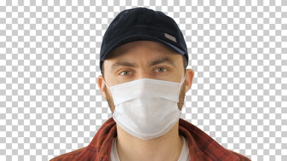 Young Man Gesturing And Wearing Mask Showing, Alpha Channel alt