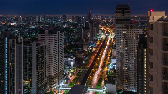 Bangkok traffic toward downtown in early morning - time lapse