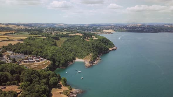 Aerial view of the Tor Bay, coves Fishcombe and Churston and rural lands near Brixham. Devon county, alt
