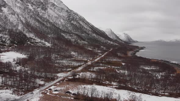 Coastal landscape in the lofoten islands - Fjord in Norway - Scenic road