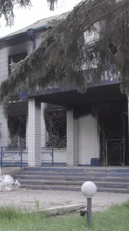 Vertical Video of a War Destroyed Police Station in Ukraine alt