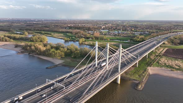 Tacitusbrug Bij Ewijk Modern Suspension Bridge Crossing the River Waal Near Nijmegen the Netherlands alt