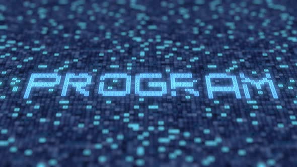 PROGRAM Word Being Made with Symbols on a Blue Screen alt