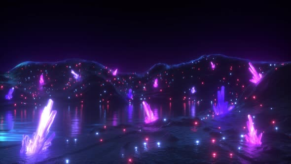 Neon Glowing Crystals And Landscape alt