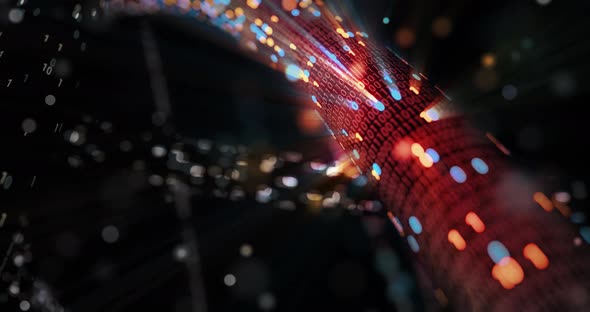 Abstract red and blue hacking digital binary code matrix 01 background loop. alt