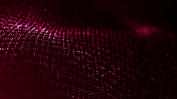 Abstract motion background of shining particles. Digital signature with wave particles, spark
