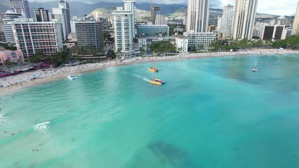 Waikiki Beach Cruise Boat Aerial 4 K