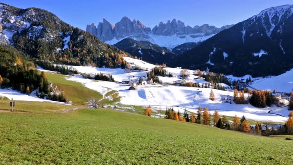 Panoramic View of St. Maddalena Village, Dolomites, Italy