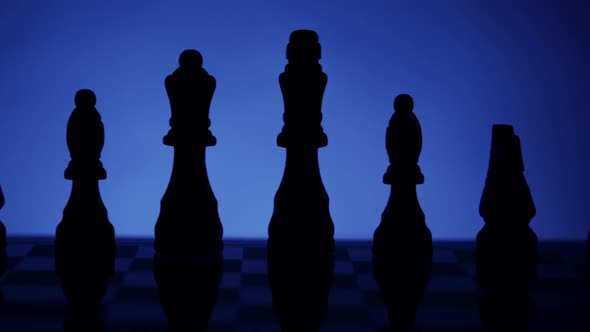 Black Silhouette Of Chess Pieces On Blue 38