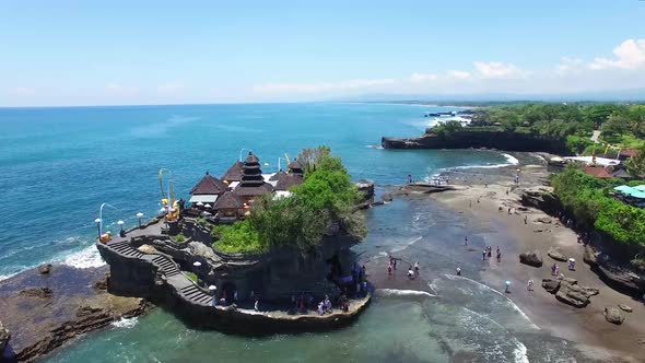 Aerial View of Tanah Lot Temple, Beraban, Kediri, Tabanan Regency, Bali, Indonesia.