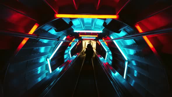 An Escalator in the Tunnel with Flashing Lights, Stock Footage | VideoHive